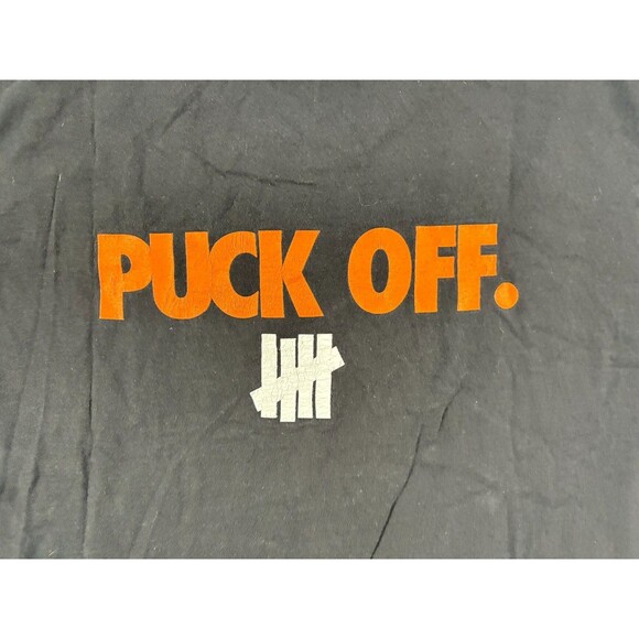 Undefeated Adult Black Puck Off T-Shirt Tee Mens NHL Hockey UNDFTD Sz L HOLES - Picture 9 of 11